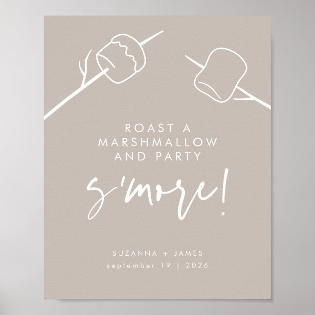 Modern Taupe Calligraphy Marshmallow S'mores Pub Poster (Framsidan)