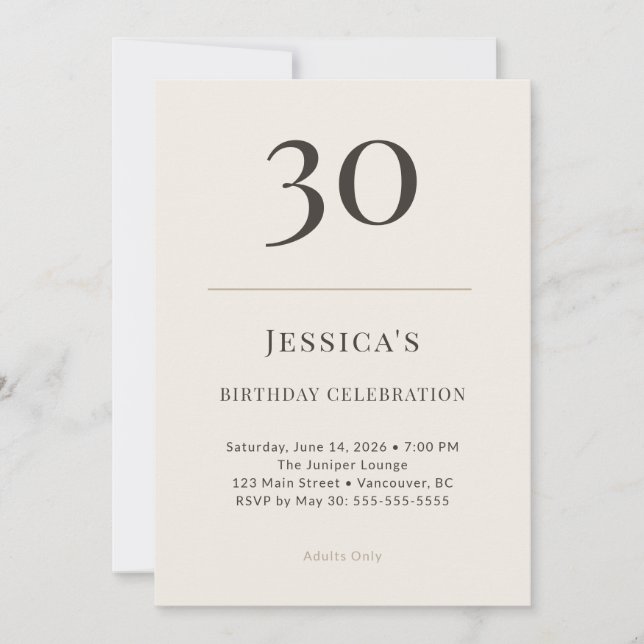 Modern Taupe & Cream 30-årsfirande Inbjudningar (Framsida)