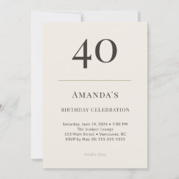 Modern Taupe & Cream 40-årsfirande Inbjudningar