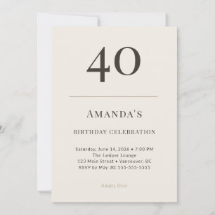 Modern Taupe & Cream 40-årsfirande Inbjudningar