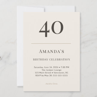 Modern Taupe & Cream 40th Birthday Celebration Inbjudningar