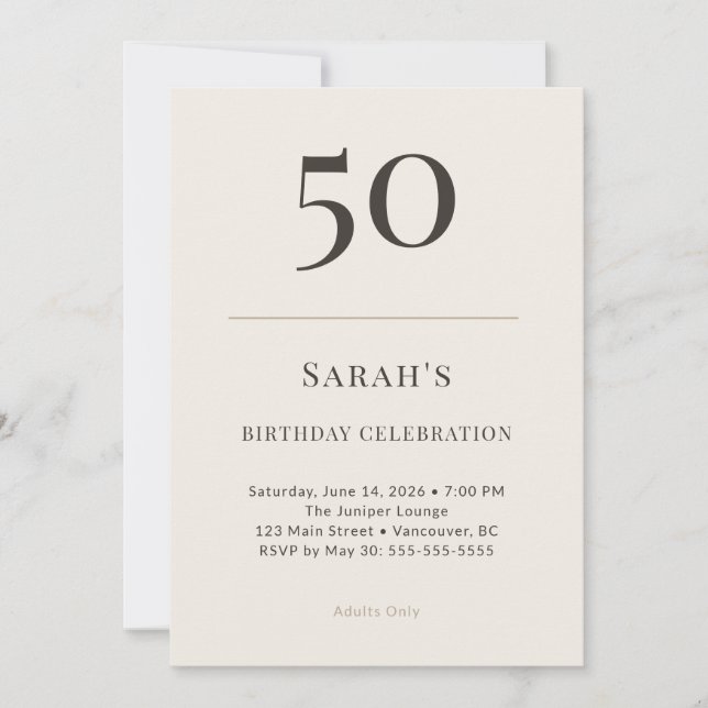 Modern Taupe & Cream 50-årsfirande Inbjudningar (Framsida)