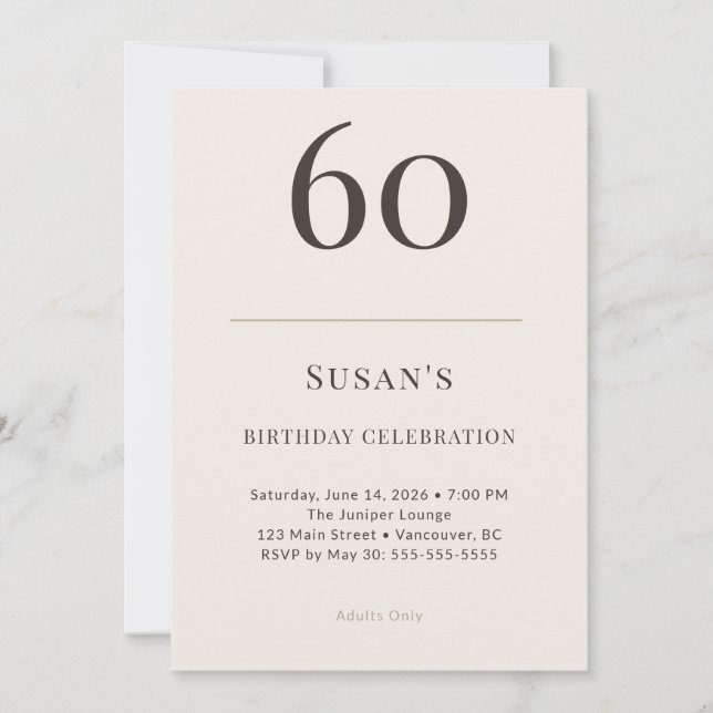 Modern Taupe & Cream 60-årsfirande Inbjudningar (Framsida)