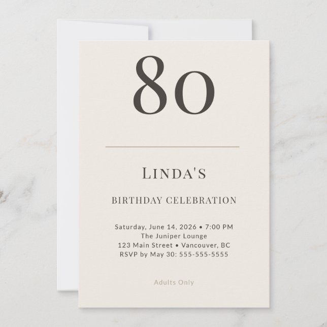 Modern Taupe & Cream 80-årsfirande Inbjudningar (Framsida)