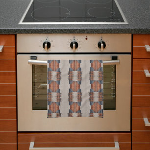 Modern Taupe Denim och Rust Kökshandduk