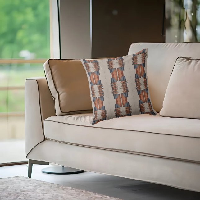 Modern Taupe Denim och Rust Kudde (Skapare uppladdad)