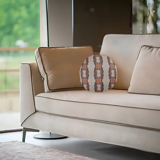 Modern Taupe Denim och Rust Rund Kudde (Skapare uppladdad)