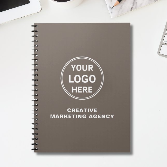 Modern taupe-färgad anteckningsbok med eget logoty (Modern Custom Logo Taupe Business Notebook)