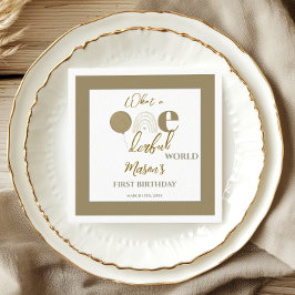 Modern Taupe Framed Onederful World 1st Birthday Pappersservett