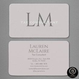 Modern Taupe Gray Monogram Business Card Visitkort