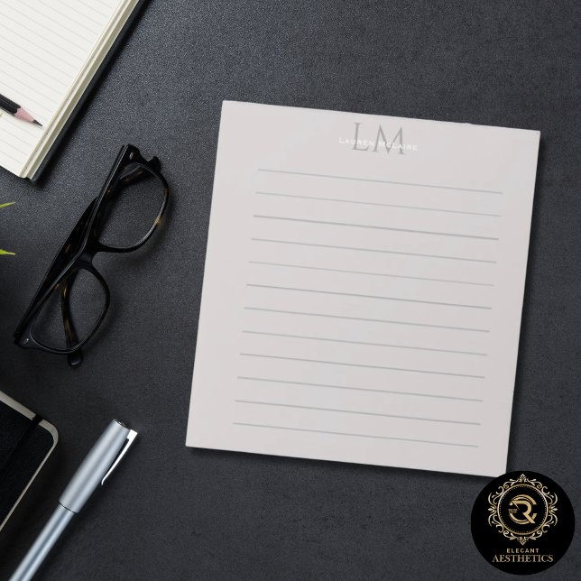 Modern Taupe Gray Monogram Stationery Anteckningsblock (Skapare uppladdad)