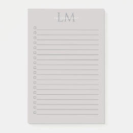Modern Taupe Gray Monogram Stationery Post-it Block