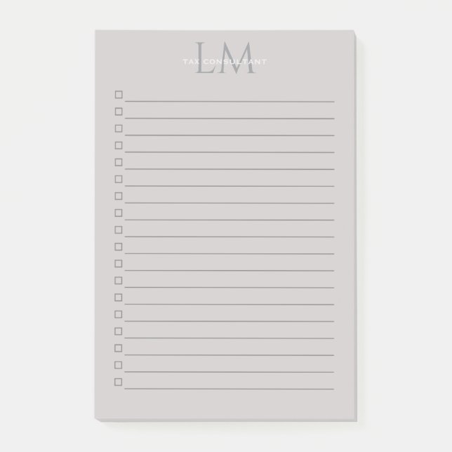 Modern Taupe Gray Monogram Stationery Post-it Block (Framsida)
