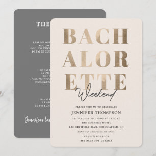 Modern Taupe & Guld Bachelorette Helg Inbjudningar