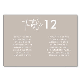 Modern Taupe-handskript Namn Bröllop Bordsnummer