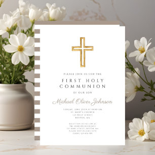 Modern Taupe Kor Boy First Communion Inbjudningar