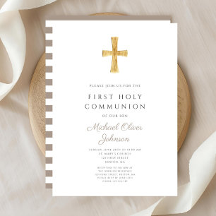 Modern Taupe Kor Boy First Communion Inbjudningar