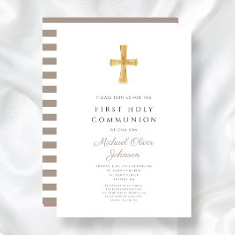 Modern Taupe Kor Boy First Communion Inbjudningar