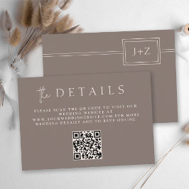Modern Taupe Minimalist Monogram QR-kod Detaljer Tilläggskort