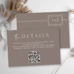 Modern Taupe Minimalist Monogram QR-kod Detaljer Tilläggskort