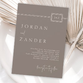 Modern Taupe-minimalistisk Monogram Bröllop Inbjudningar