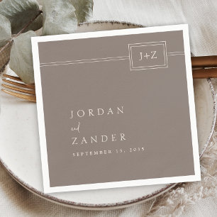 Modern Taupe-minimalistisk Monogram Bröllop Pappersservett