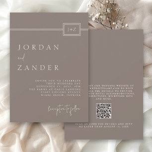 Modern Taupe-minimalistisk monogram QR-kod för Brö Inbjudningar