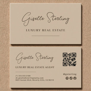 Modern Taupe-minimalistskript QR-kod Visitkort