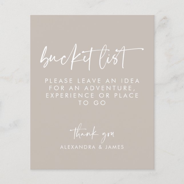 Modern Taupe-skript Bröllop Bucket-listsignatur fö (Framsida)