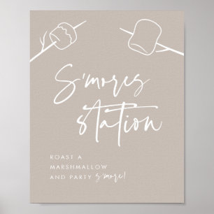 Modern Taupe-skript Marshmallow S'mores Station Poster