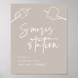 Modern Taupe-skript Marshmallow S'mores Station Poster