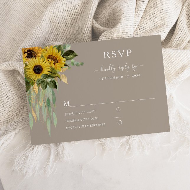 Modern Taupe Solros Bröllop  OSA Kort (Modern Taupe Sunflower Wedding RSVP Card)