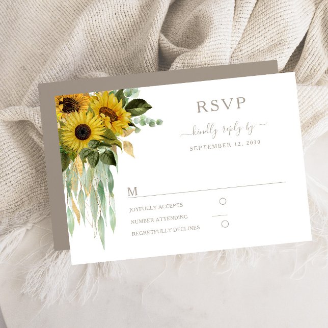 Modern Taupe-solrosblomma Bröllop OSA Kort (Modern Taupe Sunflower Wedding RSVP Card)