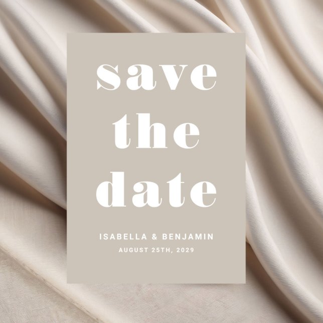 Modern Taupe Typography Bröllop Spara Datumet (Taupe Beige Modern Typography Wedding Save The Date)