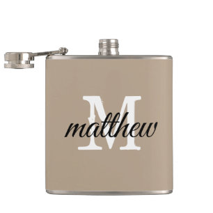 Modern Taupe & White Namn Monogram-Personlig Fickplunta