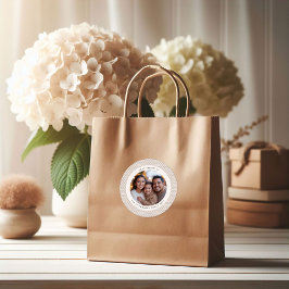 Modern Taupe & White Snowflake Photo Christmas Runt Klistermärke