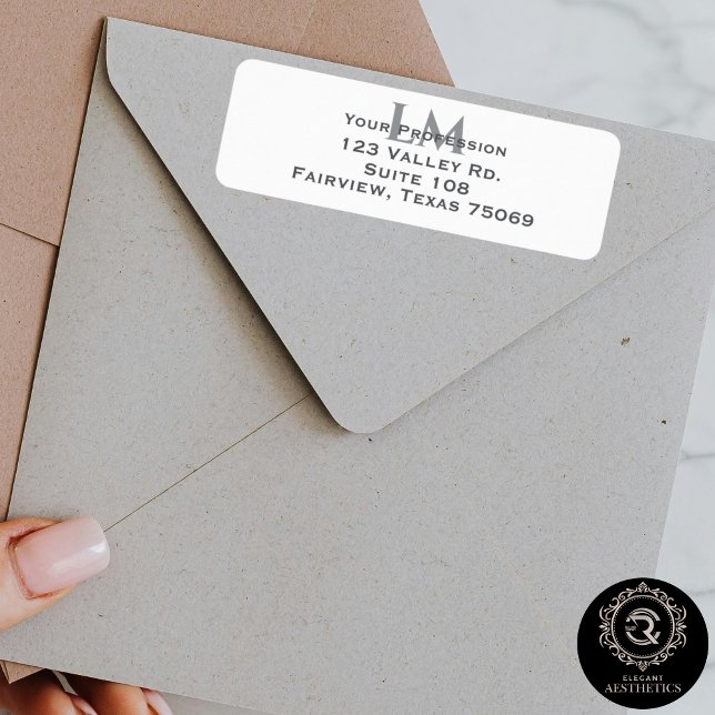 Modern Taupegrå Monogram-varumärkesadress Returadress Etikett (Modern Taupe Gray Monogram Branding Address Label)