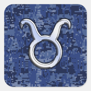 Modern Taurus Zodiac - signera blå digitalkamoufl Fyrkantigt Klistermärke