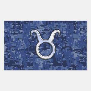 Modern Taurus Zodiac - signera blå digitalkamoufla Rektangulärt Klistermärke