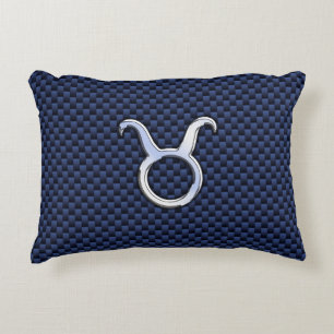 Modern Taurus Zodiac Signera Blue Carbon Fiber Pri Prydnadskudde