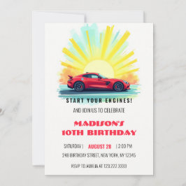 Modern Tävla Red Sport Car Birthday Inbjudningar