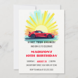 Modern Tävla Red Sport Car Birthday Inbjudningar