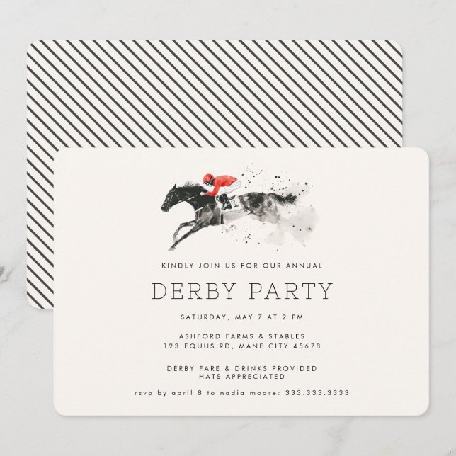 Modern Tävling Horse Derby Party Equestrian Inbjudningar (Fram/baksida)