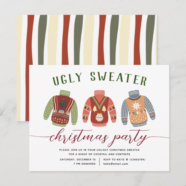 Modern tay Ugly Sweater jul Party Inbjudan Vykort (Fram/baksida)