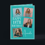 Modern Teal 4 Photo Collage 18:e födelsedagen Kort<br><div class="desc">Fira en milstolpe-födelsedag med ett modernt och elegant fyrfoto-kollage. Den här designen fångar omhuldade minnen och tillför en personlig beröring till en 18:e födelsedagskalender,  skapar den som en viktig sak att uppskatta.</div>