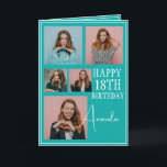Modern Teal 5 Photo Collage 18:e födelsedagen Kort<br><div class="desc">Fira en milstolpe-födelsedag med ett modernt och elegant femfotokollage. Den här designen fångar omhuldade minnen och tillför en personlig beröring till en 18:e födelsedagskalender,  skapar den som en viktig sak att uppskatta.</div>