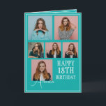 Modern Teal 6 Photo Collage 18:e födelsedagen Kort<br><div class="desc">Fira en milstolpe-födelsedag med ett modernt och elegant sexfotokollage. Den här designen fångar omhuldade minnen och tillför en personlig beröring till en 18:e födelsedagskalender,  skapar den som en viktig sak att uppskatta.</div>