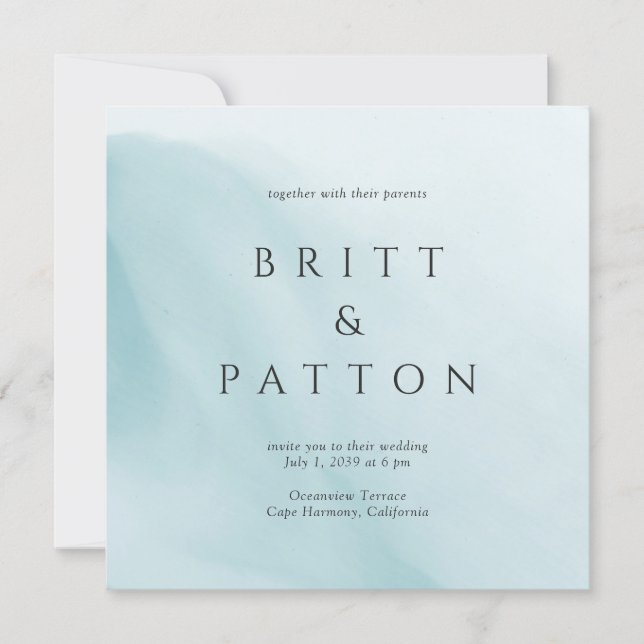 Modern Teal Abstrakt Minimalistisk Bröllop Inbjudningar (Framsida)