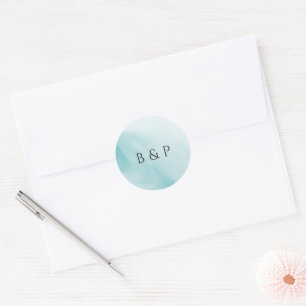 Modern Teal Abstrakt Minimalistisk Bröllop Runt Klistermärke