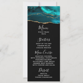Modern Teal Agate & Guld Ribbon Black Menu Inbjudningar